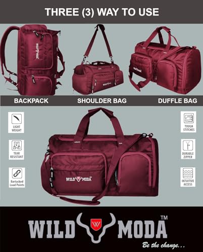 Image of 45L FlexForce: All-in-One Duffel Bag, Gym Bag, Rucksack, Travel Bag, Sports Bag (Maroon)