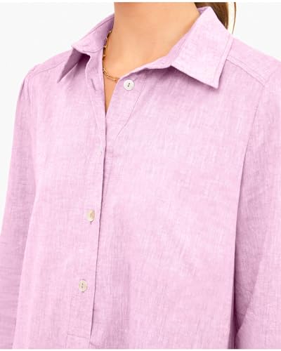 Image of YEXPINE Women Button Down Dress Casual 3 /4 Puff Sleeve Cotton Linen Dress Flowy Ruffle Hem Tunic Shirt Dresses