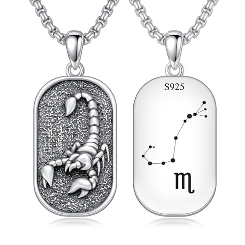 enjoylifecreative Collier zodiaque Scorpion/Lion/Bélier argent sterling 925 pendentif horoscope constellations - Bijoux cadeaux homme femme