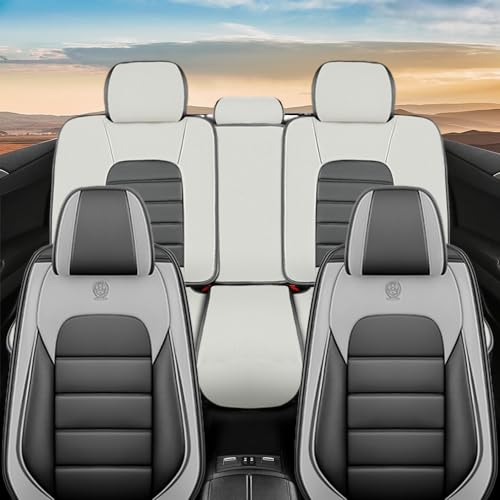 Image of Nappa Leather Seat Covers for Ford Bronco Sport 2021-2024,Car Seat Covers Full Set,Waterproof Seat Protectors Auto Seat Covers,Breathable Nonslip Interior Cover Seats for Cars(White and Gray)
