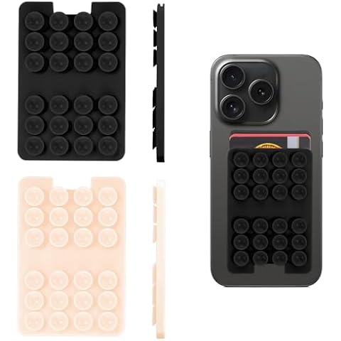 Nogeqi 2 PCS Self Adhesive Suction Phone Grip Multi-purpose Silicone Phone Pocket Suction Cup Phone Case Wallet Strong Hold Suction Cup for Phone Mobile Devices(Black, Clear) Cover