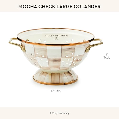 Image of MACKENZIE-CHILDS Enamel Colander, Large, Brown-and-White Mocha Check