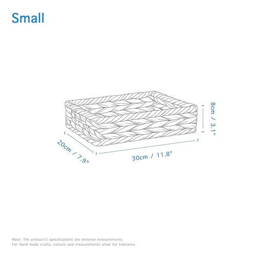 Wickerfield Shallow Woven Water Hyacinth Basket, Wicker Hamper Basket with Handle, Storage Baskets for Bathroom, Toys, Gift (Paper Rope, Small)
