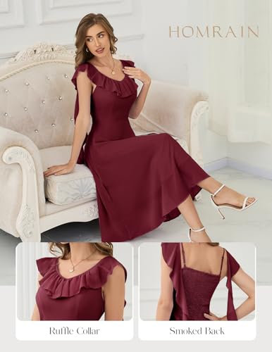 Image of HomRain Chiffon Casual Beach Dresses for Women 2025 Summer Sleeveless, Cocktail Ruffle Wedding Guest Midi Dress for Church