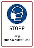 Hinweis-Schild Corona Mundschutzpflicht Maskenpflicht als wieder ablösbarer...