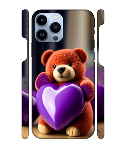 Image of ''Cute Teddy''-(Purple Heart) Printed Hard Mobile Back Cover & Case for iPhone 13 Pro (6.1 inch), Designer | Protective & Premium Cover & Case