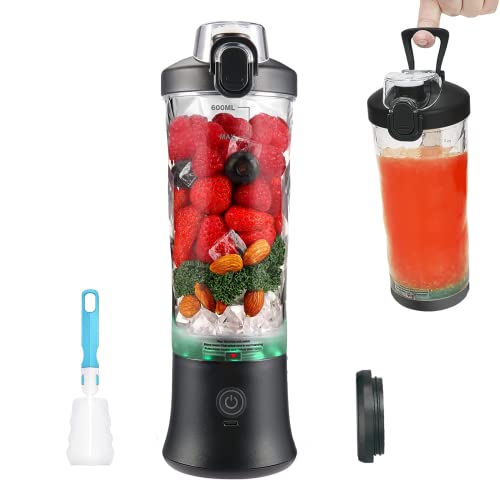KMVIZI Batidora Portatil, 600ml Licuadora Portatil Batidora Smoothie para Zumos y Batidos, 6 Cuchillas, USB-C Recargable, Fresh Juice Batidora Portatil Ideal para Viajes, Cocina y Oficina(Negro)