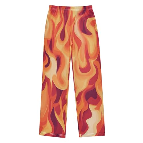 Boys' Pants Orange Blaze Fire Flame Long Bottoms Jogger Pants Elastic Waist Trousers with Pockets S-XL