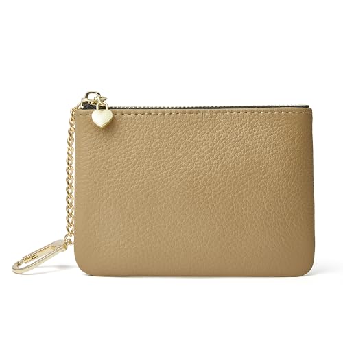 DAILANDO Small Leather Coin Purse for Women, Unisex Zipper Card Holder and Slim Coin Pouch with Keychain