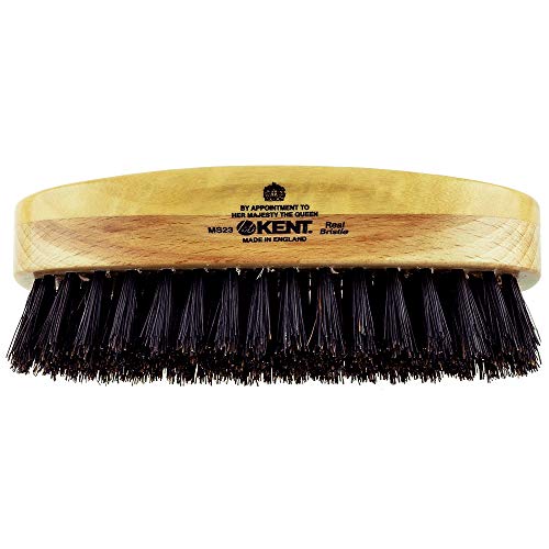 Kent MS23 Finest Men's Rectangular 100% Natural Satinwood & Beechwood Military Hair Brush with Medium Black Bristle for Mens Grooming, Scalp Brush, 360 Wave, and Beard Straightener