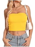 Women Tube Tops Strapless Shirt Summer Outfits Bandeau Basic Crop Top Y2k Going Out(Yellow,XL)