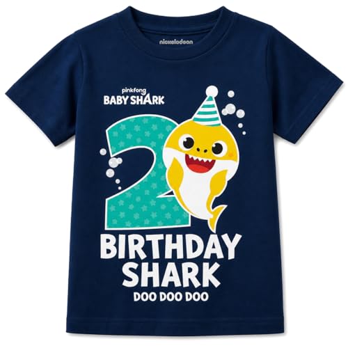Official Baby Shark 2nd Birthday Shirt - Toddler Boy or Girl Birthday Outfit Age 2 - Soft 100% Cotton Premium Party Tee - Pinkfong 2T Navy