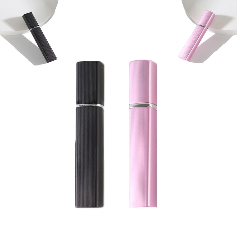 2 Pack 12ml Refillable Perfume Atomizer Bottle,Portable Travel Spray,Leakproof Mini Perfume Spray,Fine Mist Travel Fragrance Atomizer(Black,Pink)