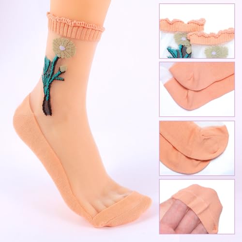 5 Pairs Sheer Ankle Socks, Thin Mesh Ruffle Lace Socks for Women Girls2