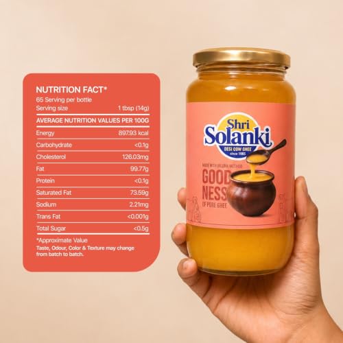 Image of SHRI SOLANKI Premium A2 Desi Cow Cultured Desi Ghee | Vedic Bilona Two Way Churned | Indian Desi Cow Ghee, Pure A2 Ghee, Natural & Healthy, Non-GMO | Lab Certified (1 Litre)