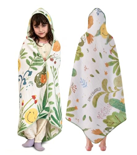 Image of Hooded Bath Towels for Kids, Kids Toddler Beach TowelsGirls Boys, 45 inch x 45 inch Large Size 100% Cotton Muslin Towels, Absorbent Six-Layer Quick Dry Wrap, Perfect for Pool Swim (Jungle Pattern)