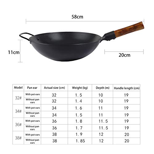 Wok tradicional hierro sin revestimiento con tapa y mango de madera miniatura 7