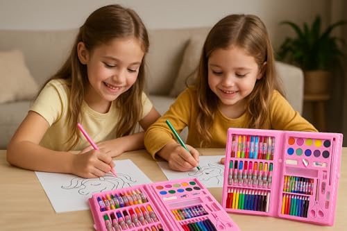Estojo De Pintura Infantil Kit Escolar Com Lápis Canetinha Maleta 98 Peças Completo Para Colorir Desenho Menina E Menino