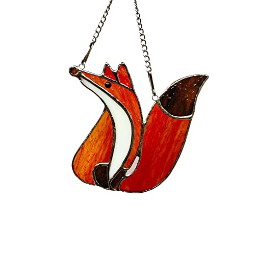 Stained Glass Panel Animals Fox Window Hangings Ornament Wall Home Garden Decor Gift for Mom,Friends(Fox)