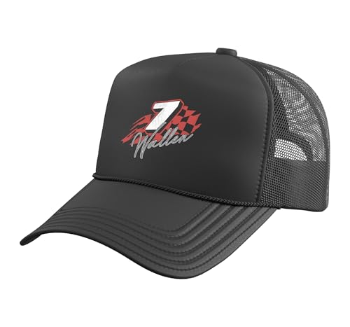 Official Morgan Wallen 7 Racing Flag Trucker Hat with Adjustable Mesh Back Black