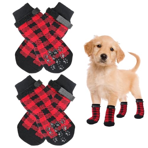Quesuc Calzini Per Cani Antiscivolo, 2 Paia Calzini Per Cani Di Piccola Taglia, Regolabili E Iavabili Calzini Cane, Protezioni Per Zampe Di Cane Per Cani Di Piccola Taglia, Cani Di Media Taglia