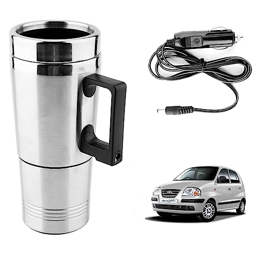 Image of Oshotto 12V Stainless Steel Car Heating Kettle /Mug, Travel Friendly electric Tea /Coffee maker Compatible with Hyundai Santro Xing (300ml) - Silver