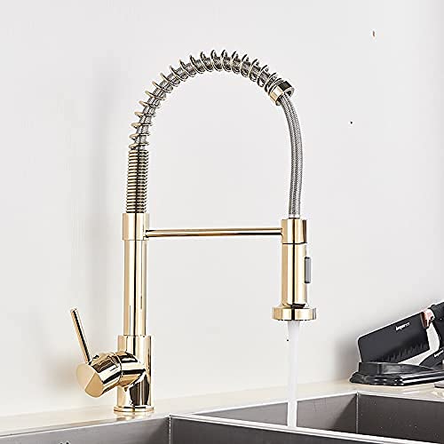 Mitigeur d'évier or poli haut de gamme avec douchette extractible pour cuisine moderne