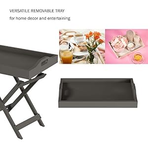 Folding TV Tray Table - Contemporary Side Table with Removable Tray Top for Food Serving, Decor, or Meals - Portable End Table for Living Room, Bedroom, or Home Office by Lavish Home (Gray) Folding TV Tray Table Contemporary Side Table with Removable Tray Top for Food Serving Decor or Meals Portable End Table for Living Room Bedroom or Home Office by Lavish Home Gray