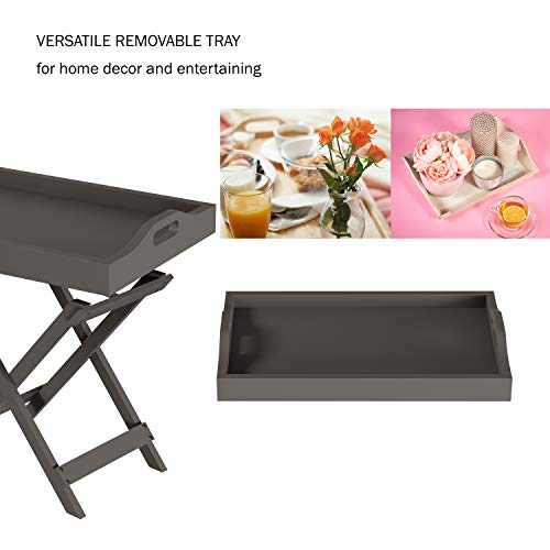 Folding-TV-Tray-Table-Contemporary-Side-Table-with-Removable-Tray-Top-for-Food-Serving-Decor-or-Meals-Portable-End-Table-for-Living-Room-Bedroom-or-Home-Office-by-Lavish-Home-Gray Folding TV Tray Table Contemporary Side Table with Removable Tray Top for Food Serving Decor or Meals Portable End Table for Living Room Bedroom or Home Office by Lavish Home Gray