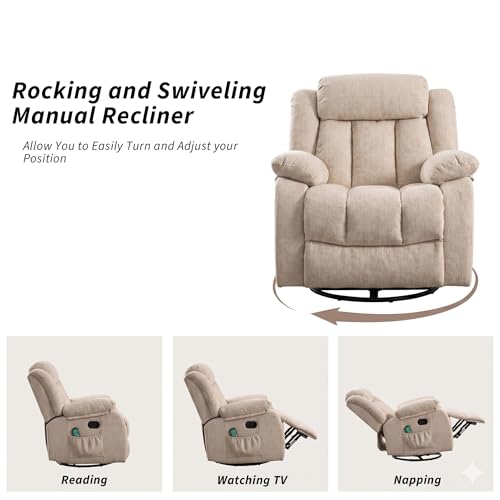 Image of Amazon Brand - Solimo Stark | Single Seater Sofa Recliner | Rocking, Revolving and Recline Manual Recliner (Velvet Beige) | 1 Year Warranty