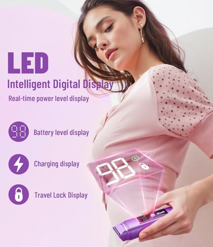 Image of Dynooper Electric Bikini Trimmer for Women: IPX7 Waterproof Dual Head Cordless Electric Shaver for Women with LED Display & 0.5mm Ceramic Blades for Pubic Hair, Face, Legs - Grape Purple