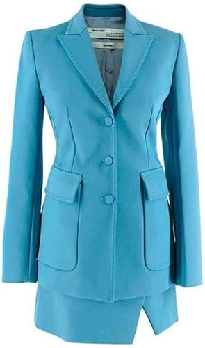 Off White Conjunto de Chaqueta y Falda Azul de Sarga con Solapas en Pico de Segunda Mano