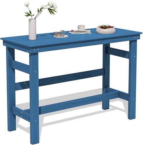 SERWALL 41' Outdoor Bar Table, HDPE Patio Bar Counter Height Table, All Weather Adirondack Outdoor Bar Height Table, Rectangle Patio Bar Table for Outside, Garden, Backyard, Balcony, Poolside, Blue