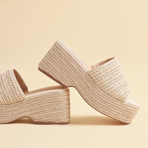 Image of EQAUDES Platform Slip on Espadrille Sandals for Women Summer Wedges Slides -Flatform, Open Toe, Bohemia, Beach, Wedding