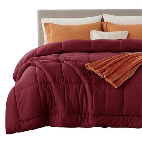 Image of Bedsure Comforter Duvet Insert - Quilted Comforters King Size, All Season Duvet, GentleSoft Down Alternative Bedding Blanket, with 8 Tabs, Gifts for Women /Men,Dark Red, King 90 x 102 Inches