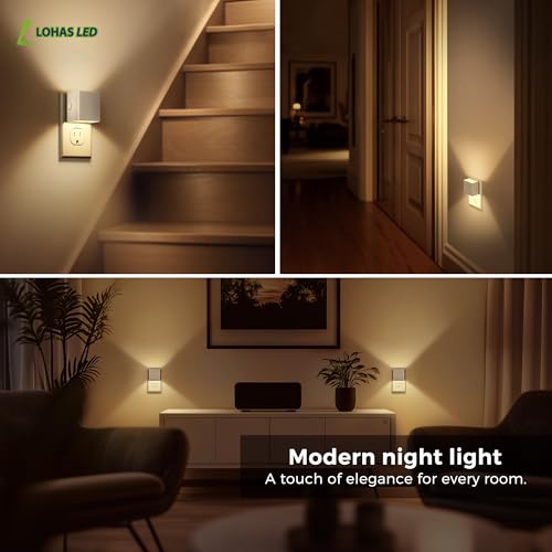 Image of L LOHAS LED Night Light, 2 Pack Night Lights Plug into Wall, Dusk to Dawn Sensor, 0-100LM Adjustable Brightness, Soft White 3000K, Dimmable NightLight for Hallway, Bedroom, Stairway