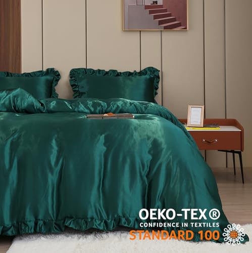 Freyamy Satin Bettwäsche 220x240cm 3tlg Luxus Glatt Seide Glanzsatin – Ansicht 2