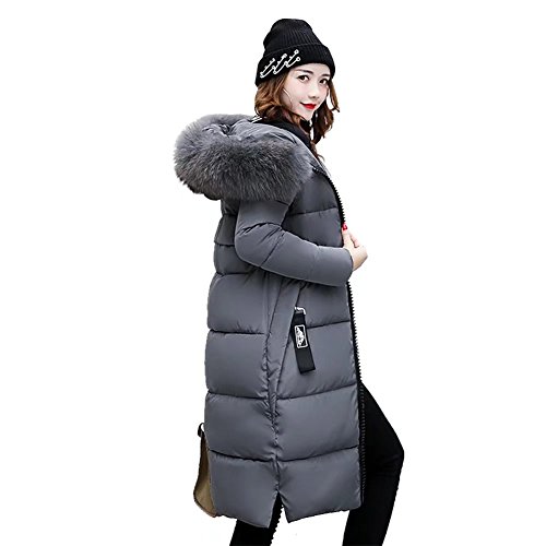 EASONDDD ダウンコート レディース ダウンジャケット 中綿コート 冬 アウター ファー フード ロング コート 着痩せ 無地 厚手 冬服 防寒着 おしゃれ あったか 女性用 (L, グレー)