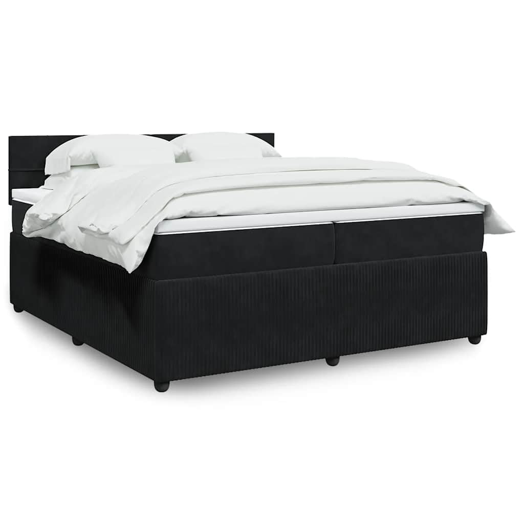 vidaXL Boxspringbett, Doppelbett mit Matratze Matratzenauflage, Bettgestell mit Lattenrost Kopfteil, Polsterbett Bett für Schlafzimmer, Schwarz 200x200cm Samt