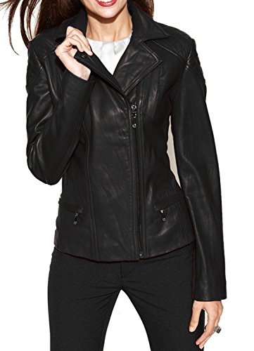 Womens Bambert Lambskin Genuine Leather Jacket, Biker Jacket
