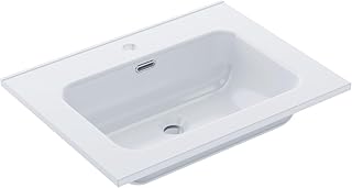 BAIKAL Lavabo Sobre Encimera Rectangular | Cerámico Blanco Brillo | Fondo 46cm | Ancho 61cm