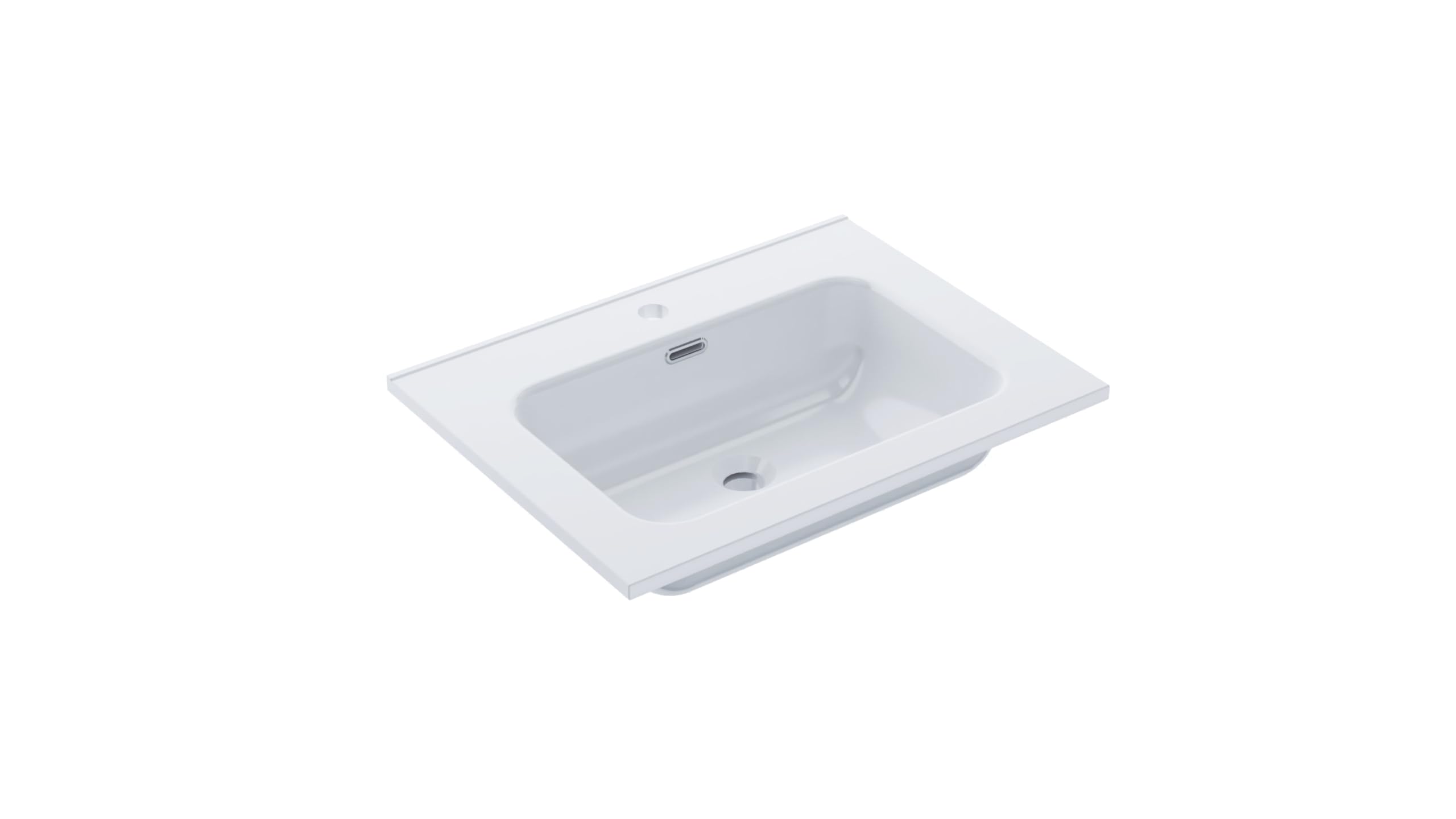 BAIKAL Lavabo in ceramica da incasso. Piano di lavoro in ceramica. Lavabo rettangolare in bianco lucido. Lavandino integrato di facile montaggio. Profondità 46 cm, larghezza 61 cm