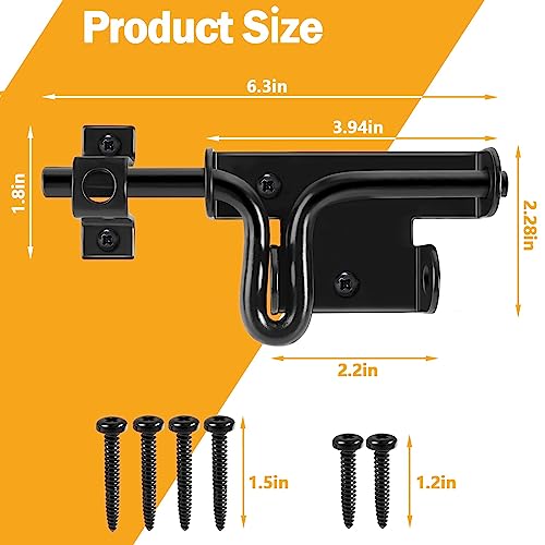 Image of Door Lock Bolt Gate Latch - 3 Pack Heavy Duty Fence Slide Latches Outdoor Doors Latches Hardware Gates Locks Black Barrel Bolt Locking Sliding Bolt Latch Padlock Hole for Wooden Fence Yard Shed Barn