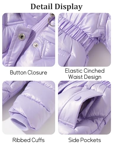 SEAUR Girl's Fleece Jackets Hooded Faux Fur Trim Winter Shiny Coat Long Sleeve Padded Outwear Snow Puffer Jackets 3-9T4