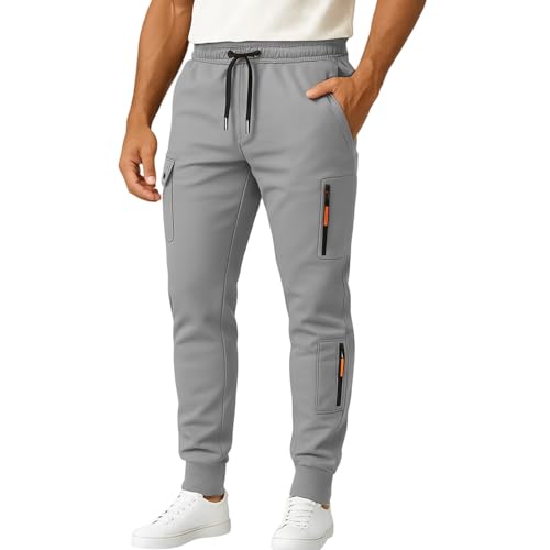 Cargo Sweatpants for Men Baggy Comfy Athletic Joggers with Zipper Pockets Elastic Waist Outdoor Running Hiking Pants2