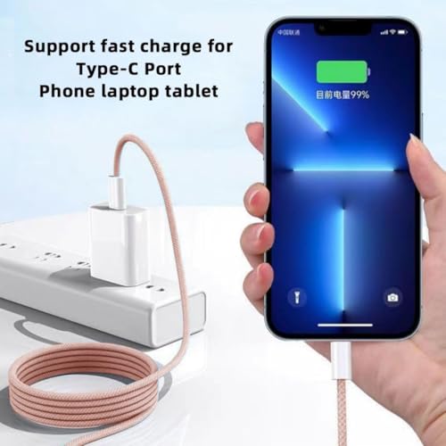 Image of Original USB-C to C Type Braided 1M Fast Charging Cable Compatible for iPhone 16 /16 Pro /Max /15 /15 Pro /Max /Samsung Galaxy S24 /S23 /S22 /S21 /iPad & More-Pack Of 1 Pink