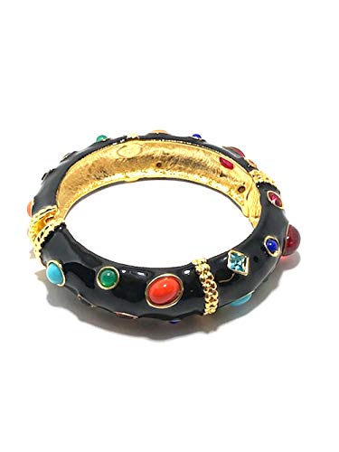 Kenneth Jay Lane, Black enaeml bracelet with Multi Colored Cabachons