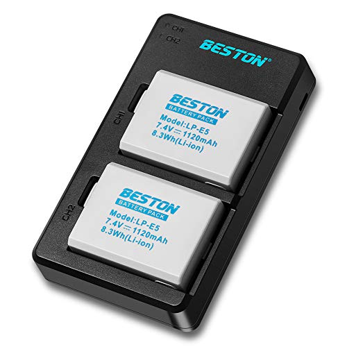 BESTON 2-Pack LP-E5 Battery Packs and Rapid USB Charger for Canon EOS Rebel