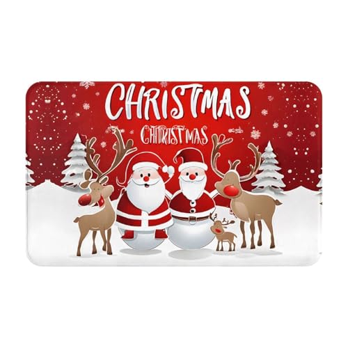 Merry Christmas Print Living Room Bathroom Kitchen Anti Slip and Absorbent Carpet, Indoor Entrance Door Muddy Floor Mat, Ultra Soft Washable Carpet 21x31.5 Inches