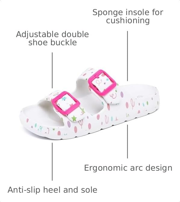 Image of INMINPIN Boys Girls Double Buckle Slide Sandals Comfort Beach Pool Shower Slippers Adjustable Indoor Outdoor Little Kid /Big Kid
